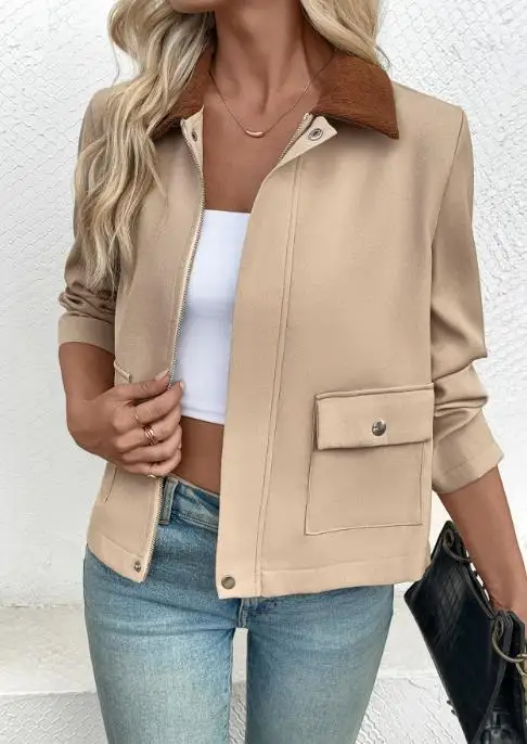 Women's Short Lapel Jacket 2025 Autumn Winter New Style Contrasting Color Lapel Coat for Ladies Fashionable Women's Clothing