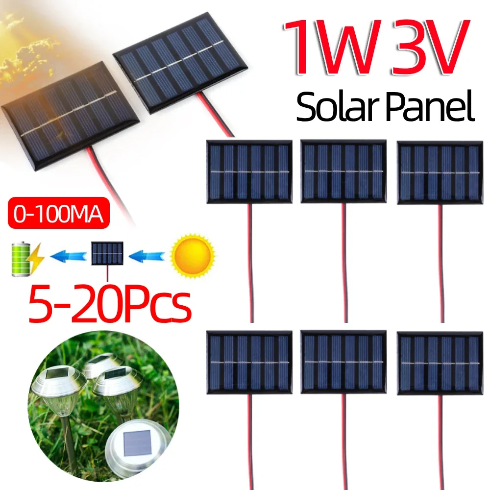 

5-20Pcs 100MA 1W 3V DIY Polysilicon Solar Epoxy Cell Charger with Cable Mini Small Solar Panel Module Emergency Phone Power Bank