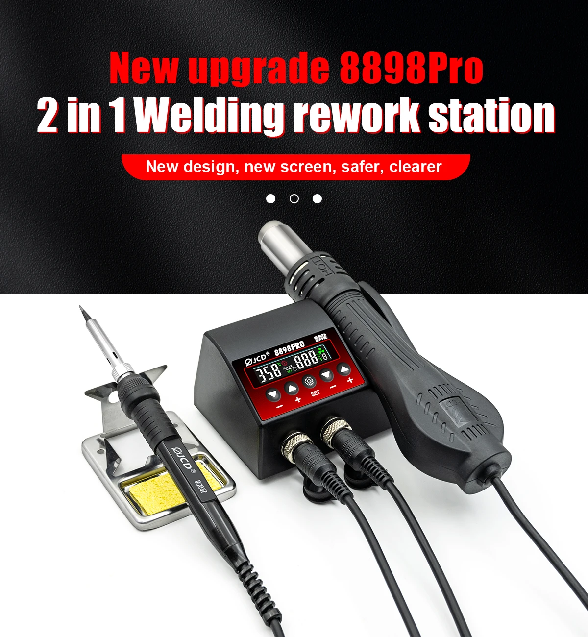 

JCD 2 in 1 Soldering Station 8898PRO Digital Display Hot Air Gun Welding Rework For Phone BGA SMD PCB IC Repair Solder Iron Tool