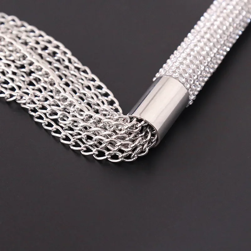 New Metal Alloy Chain Tassel Short Horse Riding Whip Crop Crystal Handle new 2022