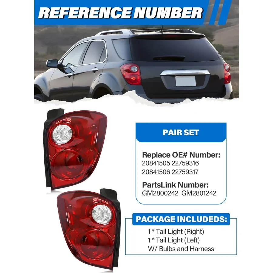 ชุดไฟท้ายที่ใช้ร่วมกันได้กับรถเชฟโรเลต Equ20102015 สำหรับด้านซ้ายและขวา ใช้แทนหลอดฮาโลเจน ไฟเบรกหลังสำหรับรุ่น Mode