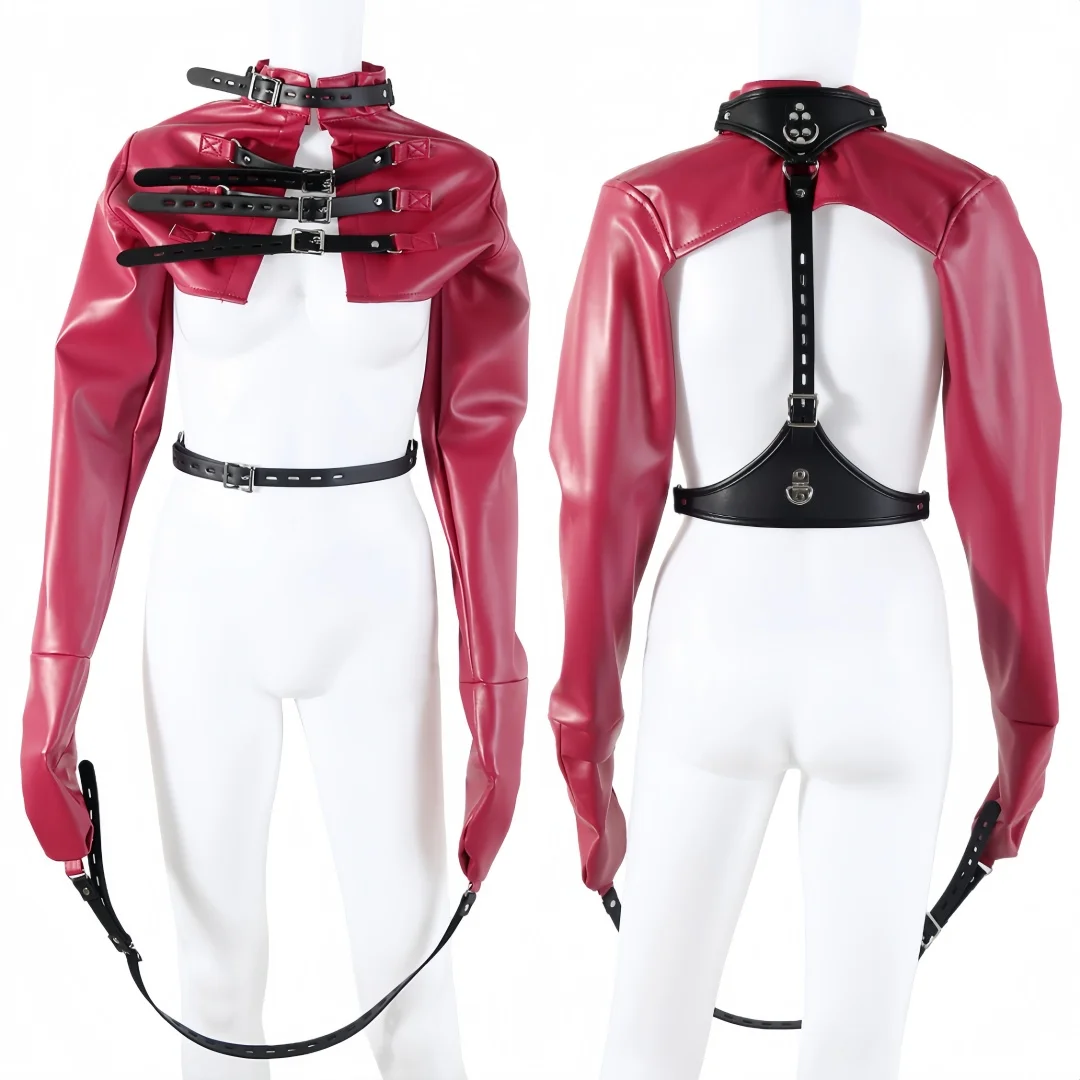 Adjustable Sofe Pu Leather Bound Binder Bondage Straitjacket Role-Play Slave Lockable Coat For Couples Women Adult Sex Games Toy