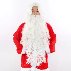 Santa clausウィッグとひげのコスプレウィッグ男性用、白い巻き毛の長い人工毛、クリスマスギフト、大人