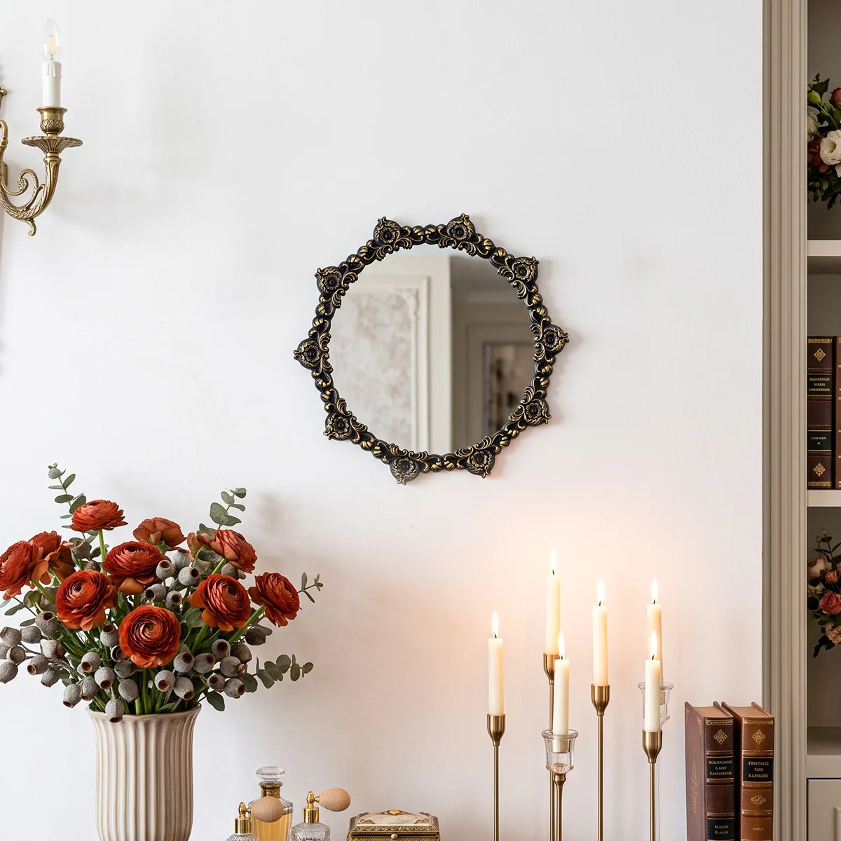 1PC, Baroque Antique Round Carved Wall-mounted Decorative Mirror, Baroque Mirror
