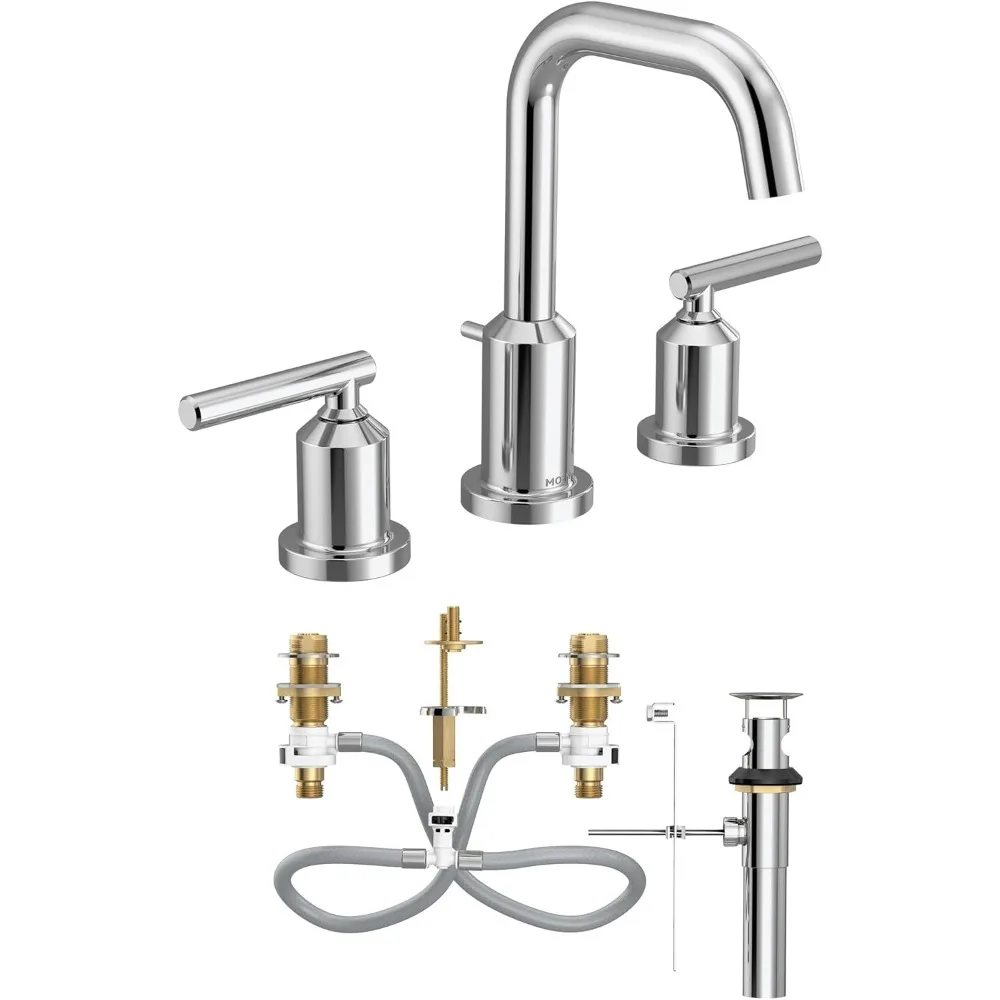 Moen Gibson Chrome High-Arc Widespread Bathroom Sink Faucet dengan Pemasangan 3 Lubang dan Katup Termasuk, TV6142