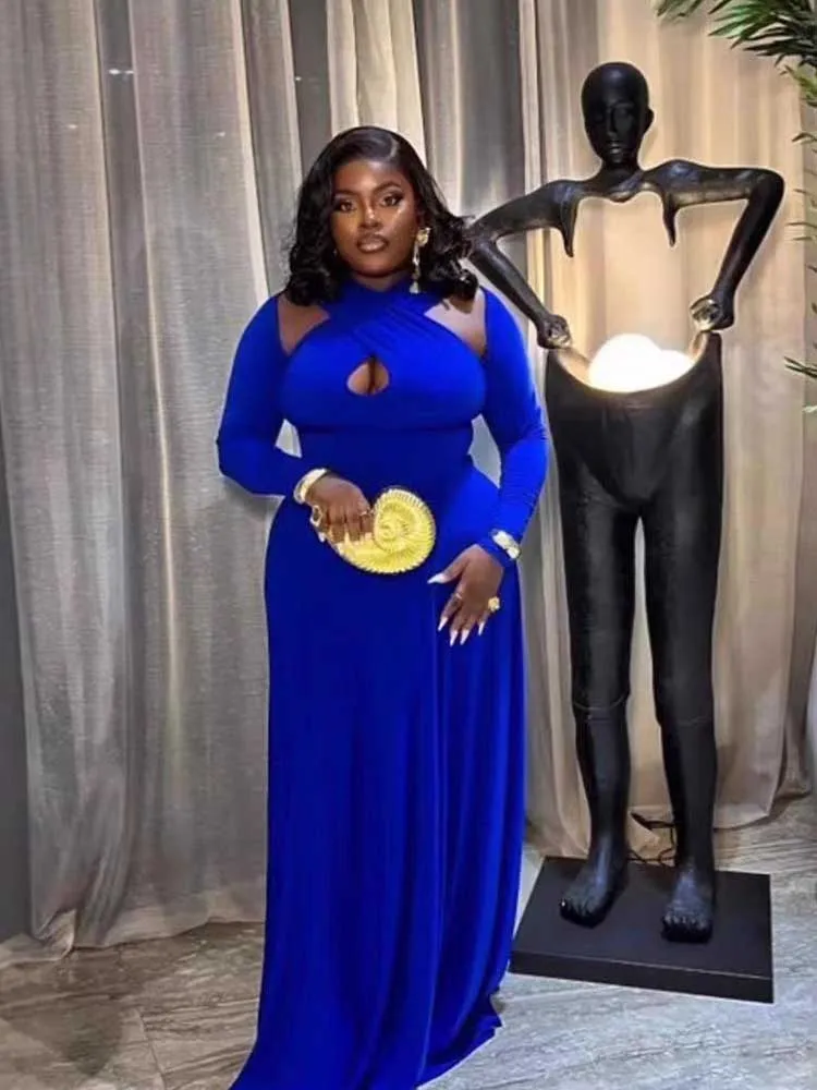 Elegant Autumn Party Dress for Women Solid Color Long Sleeve Maxi Evening Dress Cut Out Slimming Dress Wholesale Dropshipping