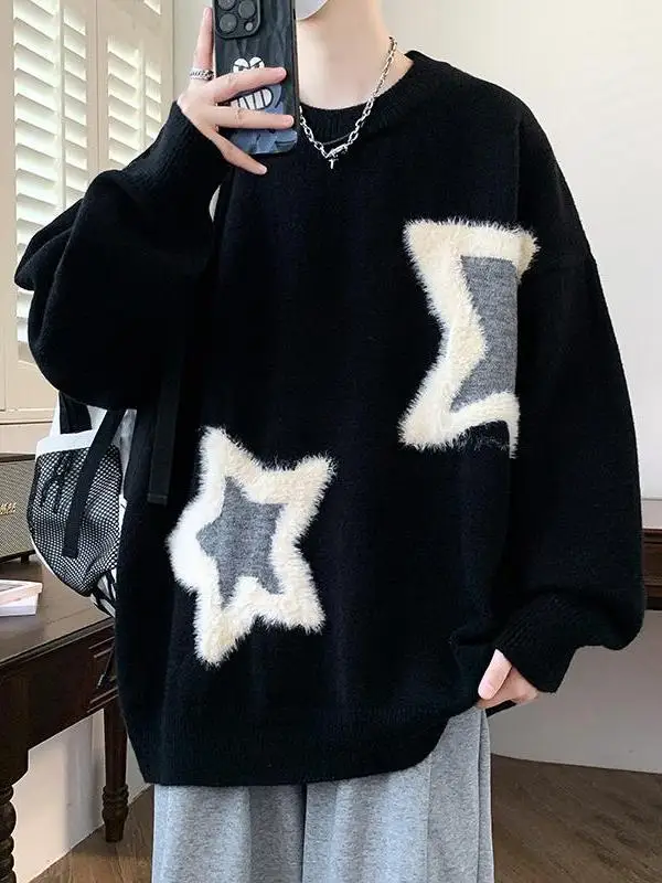 

Laid-ba Sle Men's Knitted Sweater Autumn Winter Loose Large Size Middle School Student Base irt Casual Comfortable Cool...