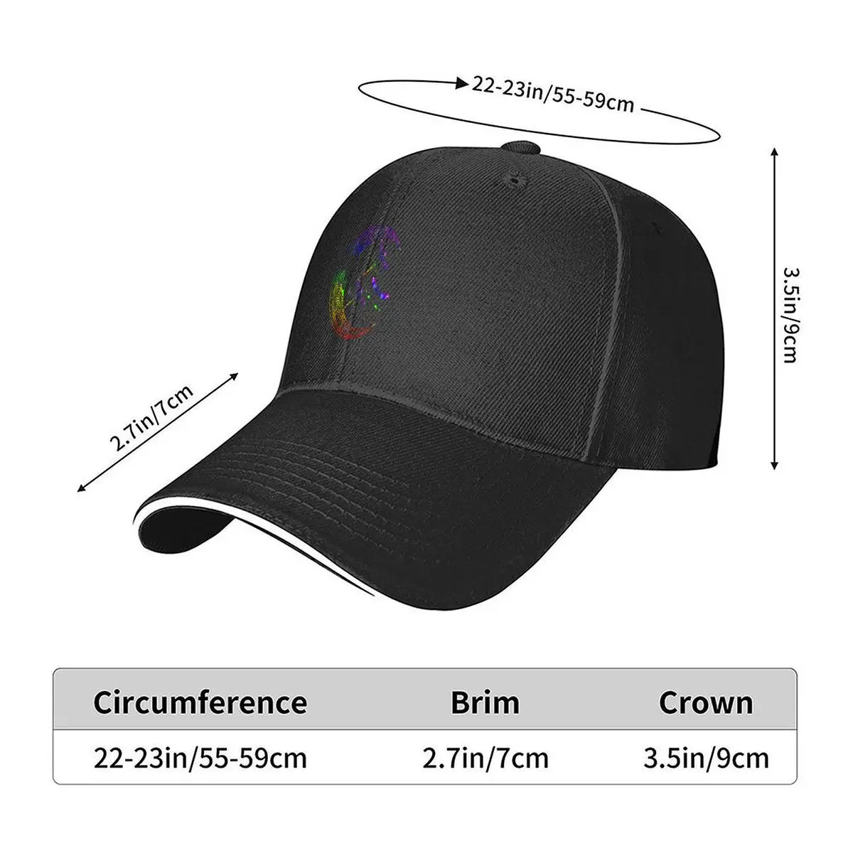 Rainbow Crescent Moon With Three Dragonflies Decorative Pattern Hip Hop hat Fashion Outdoor Sports Sandwich Baseball Cap