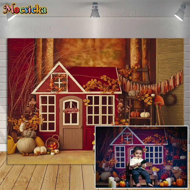 

Pumpkin Harvest Fall Background Red Barn Autumn Kids Birthday Portrait Cake Smash Backdrops Thanksgiving Party Decoration Props