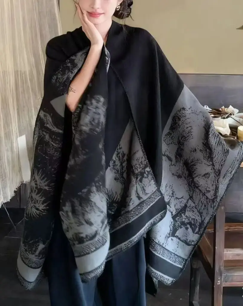 الخريف والشتاء تقليد الكشمير الجنكة ورقة شانخه وشاح محبوك سبليت الرأس #2