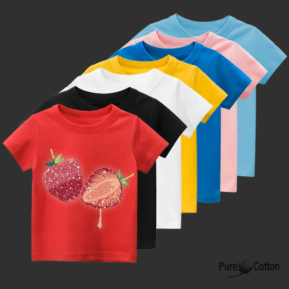 Children's short sleeved pure cotton T-shirt, thin strawberry, energetic, comfortable, bright, breathable, summer colorful