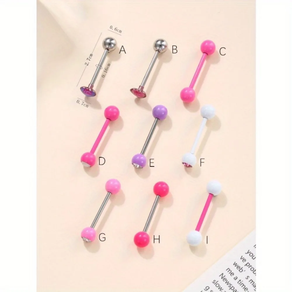 1pc Heart-shaped English Tongue Stud Set with Diamond Pink Heart Heart Double Head Round Ball Dumbbell Tongue Adornment