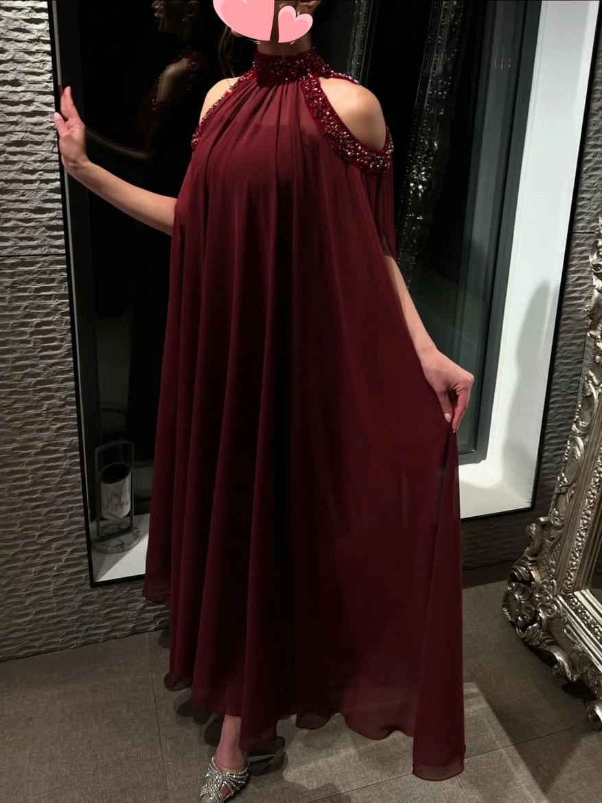 Oisslec Dress Elegant Vintage Sweet Sexy Red Chiffon Beads Stylish Customize Formal Occasion Prom Dress Evening Party Gowns image 3