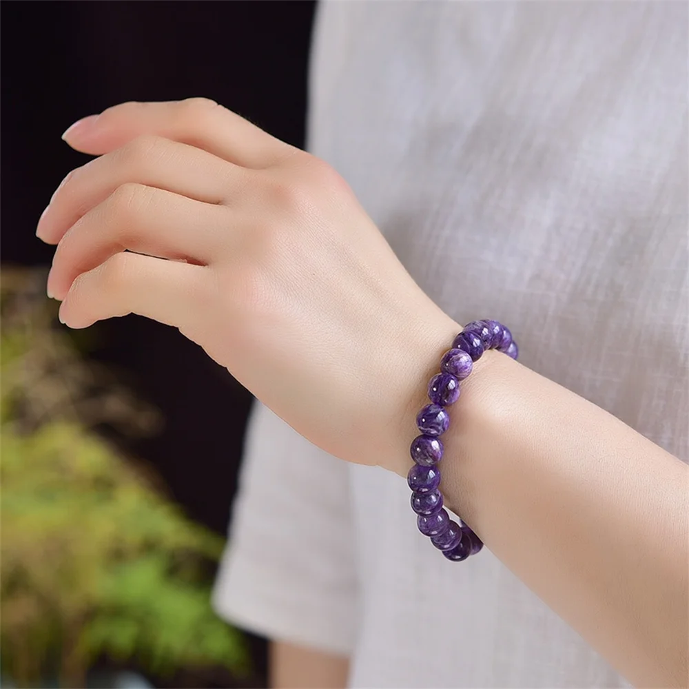 9.5MM Natural Charoite Bracelet Women Reiki Healing Fengshui Lucky Bangles Women Hoilday Gift 1PCS