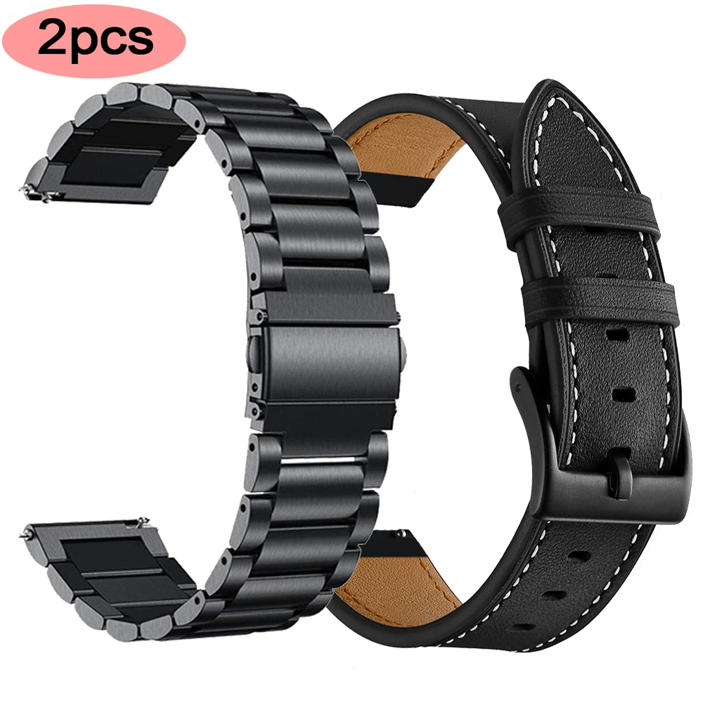 

Металлический ремешок и ремешок из натуральной кожи для Amazfit GTS 2 mini/2/GTS 3/GTR 3/47 мм/GTR 2/Stratos 2/3 20 22 мм, браслет Bip s, 2 шт.