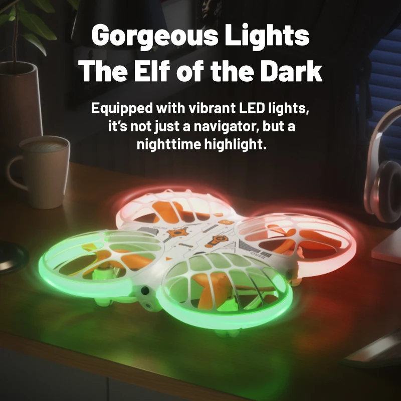 Mini RC Quadcopter Drone com luzes de néon, Câmera 8K HD, Evitar Obstáculos Inteligentes, Drones de Controle Remoto, Helicóptero Brinquedos para Crianças