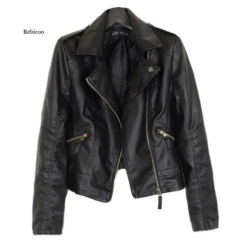 Autumn Korean Style Retro Short Slim Women's Faux Leather Coat Fashion All-match Zipper Lapel Jacket