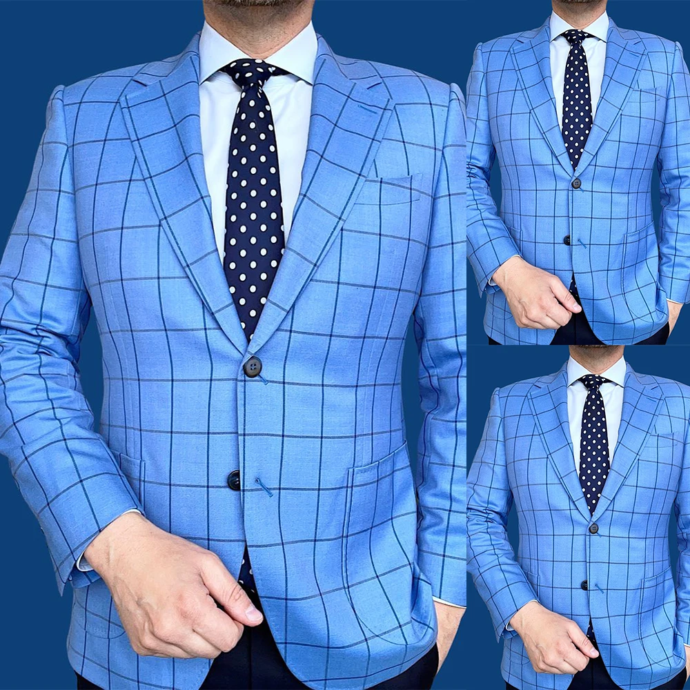 Blauwe Streep Klassieke Mens Suit Single Breasted Tailor-Made Een-Stukken Jacket Designer Bruidegom Knappe Formele Gelegenheid Kostuum gemaakt