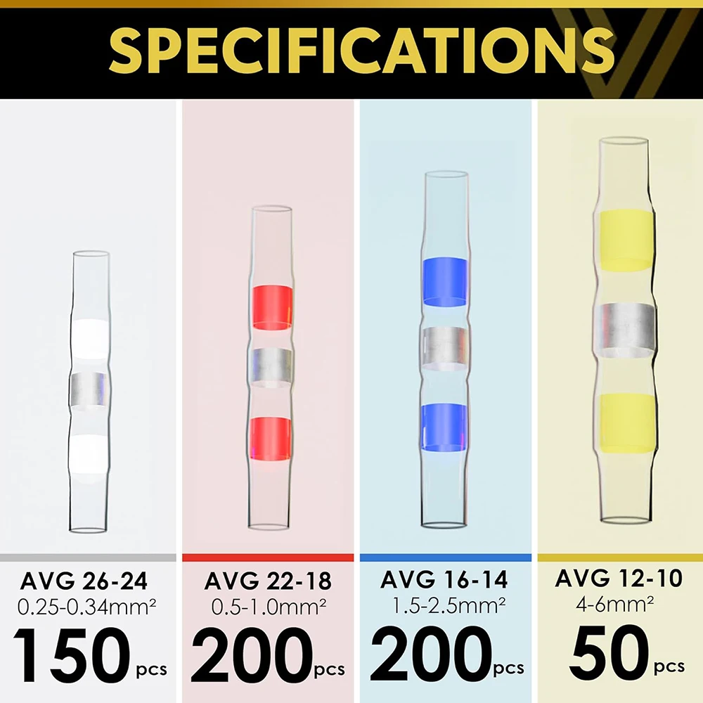 600PCS Solder Seal Wire Connectors Solder Stick Wire Connectors Insulated Waterproof Solder Connectors with Heat Shrink for Boat