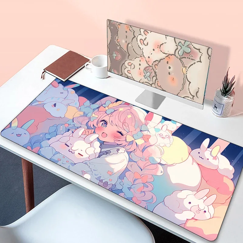 Deskmat Kawaii Girl Anime Mouse Pad Gaming Pc Accessories Non-slip Gamer Keyboard Mausepad Mats Cabinet Desk Mause Laptops Mat