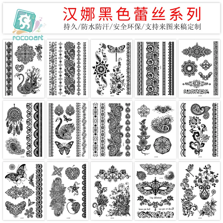 Size:210*150mm Waterproof And Fun Hannah Sexy Bow Tie Black Lace Fashion Wholesale Thigh Temporary Tattoo Sticker