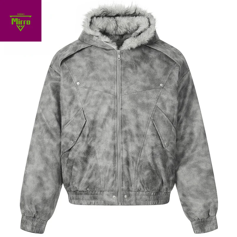 

Men Winter Jackets Thicken Fleece Fur Warm Parkas Coats Vintage Hooded Oversized Jackets Streetwear Hip Hop Padded Jackets