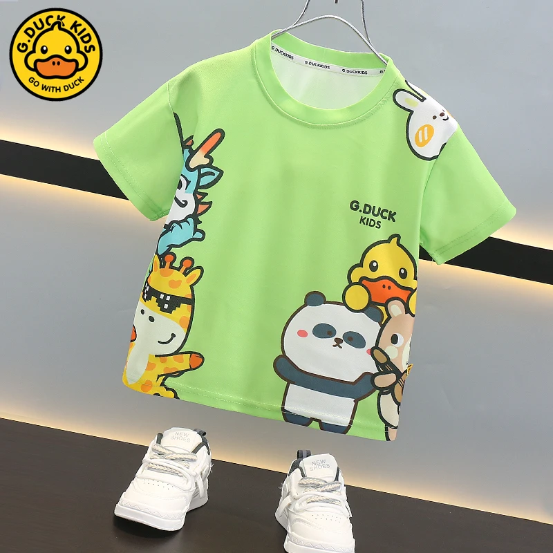 

Summer 2024 new children's clothing t-shirt boy and girl G.DUCK KIDS multi-functional short-sleeved shirt animal cartoon pattern