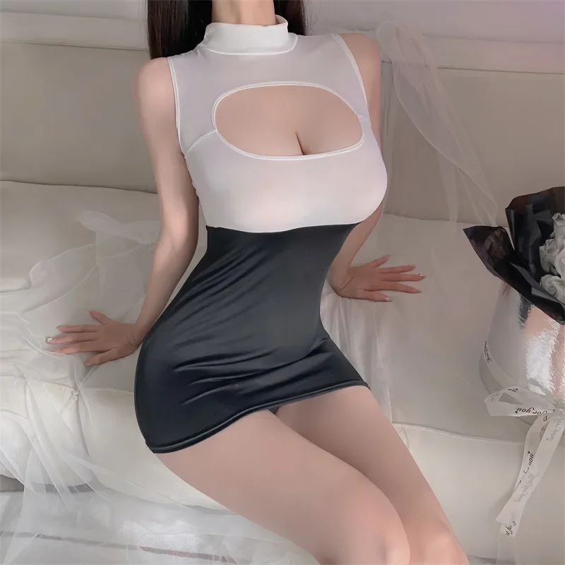 فستان الجنس معلقة الرقبة ضيقة عميق الخامس جمع قصيرة الورك المعانقة تنورة فستان عيد ميلاد امرأة فستان صيفي مثير متجر الجنس