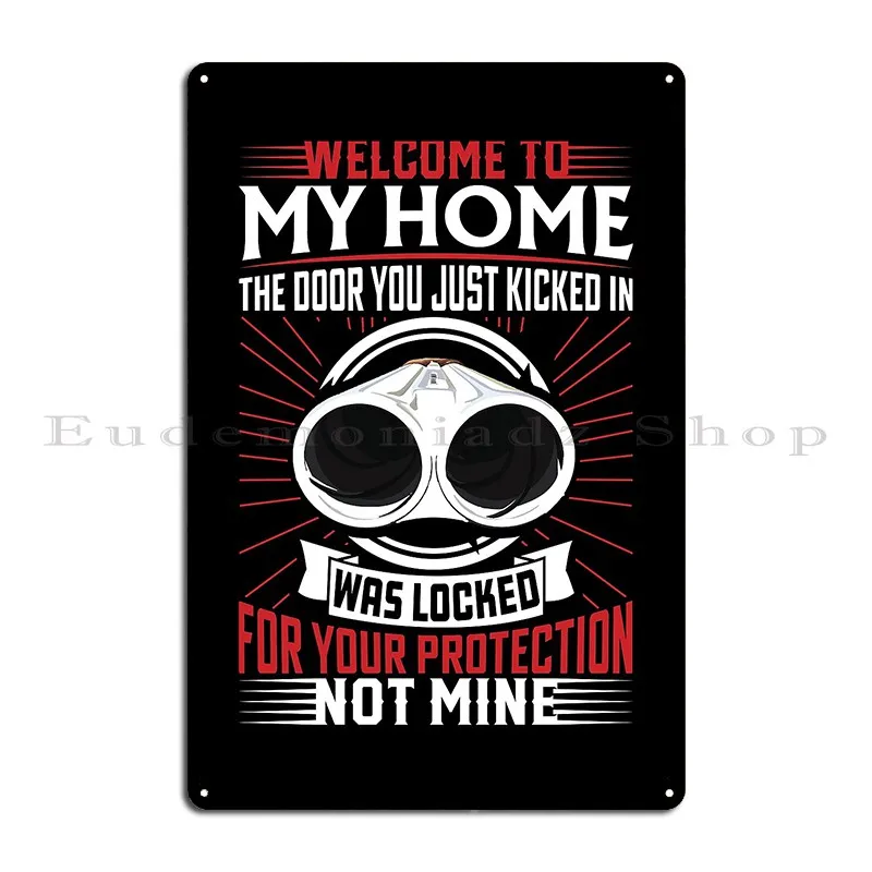 double barrel message for potential home intruder Metal Sign Plaques Garage Plaques Pub Living Room Custom Tin Sign Poster