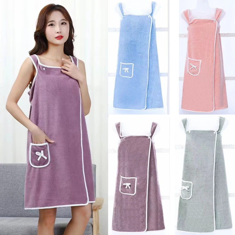 

Носимый банный халат, банное полотенце, впитывающее воду для женщин и взрослых, мягкий коралловый флис, пляжное, для ванной комнаты, домашнее купальное платье, домашнее платье