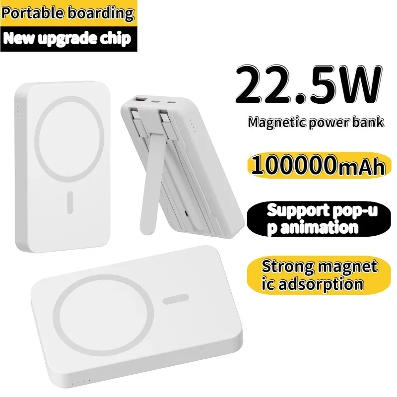 

New built-in cable bracket magnetic suction wireless power bank 100000mAh large capacity super fast chsupplyarging mobile power