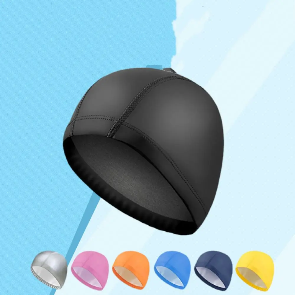 

PU PU Fabric Swimming Cap Waterproof Protect Ears Waterproof Swim Pool Hat Adults Plus Size Long Hair Swimming Hat Swimming Pool