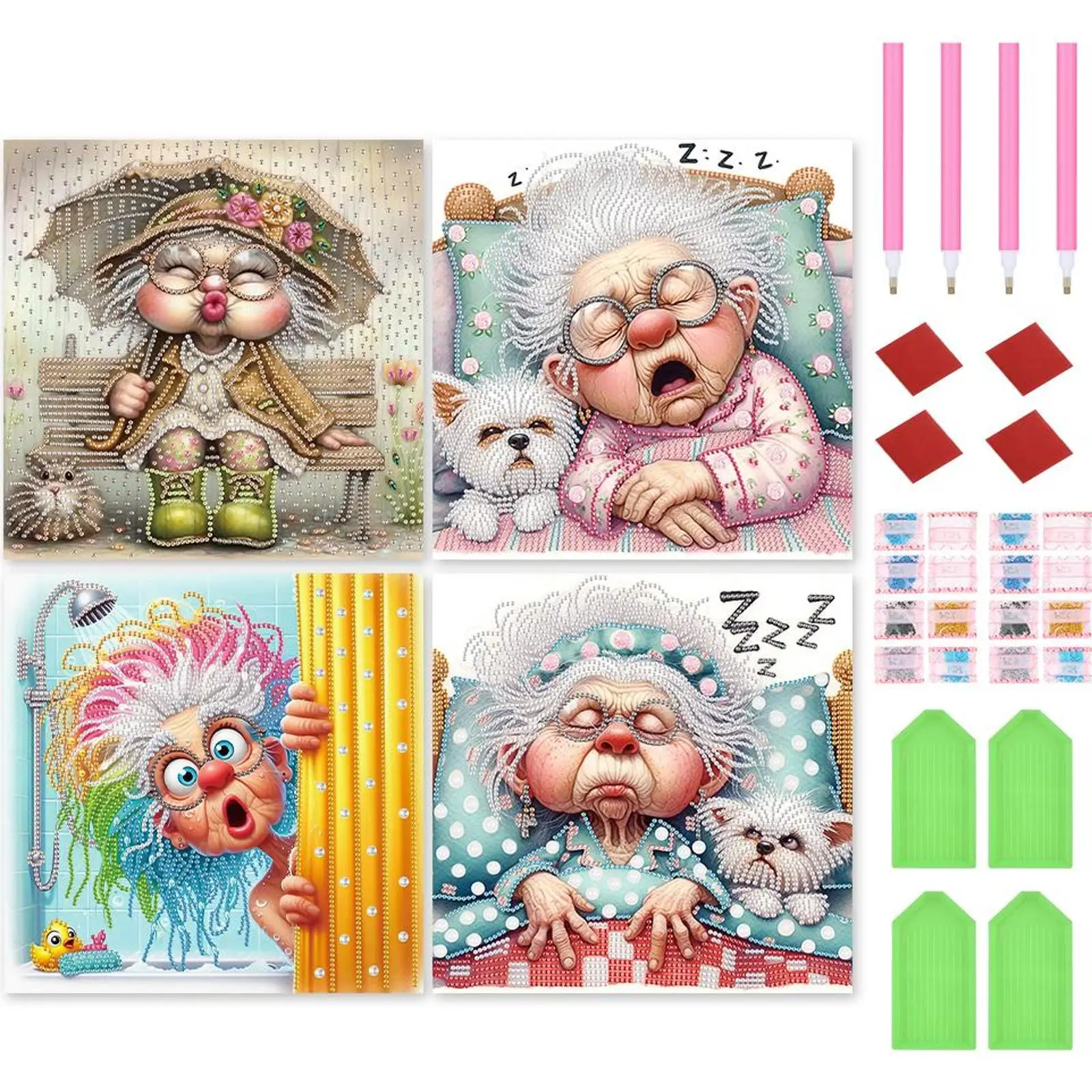 

4pcs 5D DIY Partial Special Shaped Drill Diamond Painting Granny Decor30x30cm