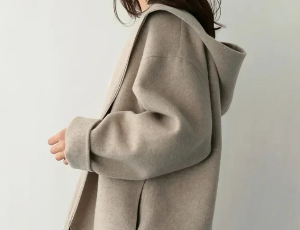 Hooded Woolen Coat Women Autumn Winter New Korean Edition Version Loose Solid Color Fashion Casual Wool Jacket  Streetwear