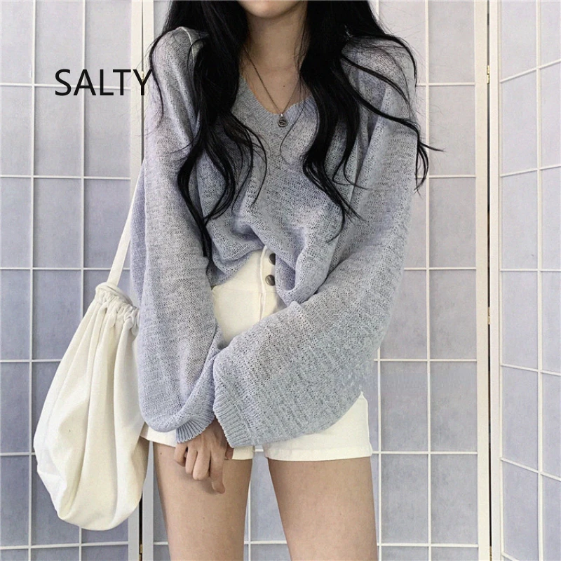 

V-neck Knitwear Women 2025 New Autumn Solid Color Tops Loose Style Long-sleeved Office Pullovers Female