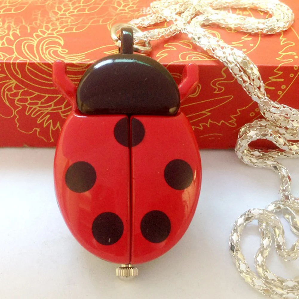 Mini Retro Beetle Pocket Watch,Red/Yellow Creative Flip-Top Pendant Clock for Couple,Cute Fashion Pocket Watchs for Gifts