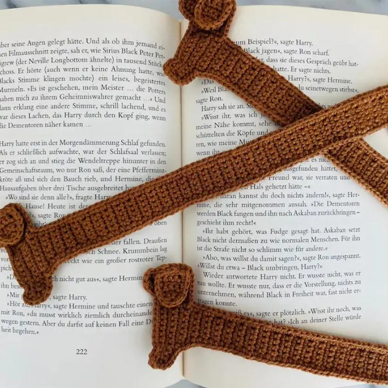 Dog Bookmark Unique Dog Knitted Bookmark Brown Animal Crochet Book Marker Creative Handmade Crocheted Dachshund Bookmark For