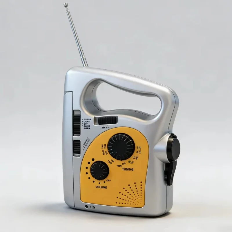 Earthquake emergency radio with hand generator for emergency lighting