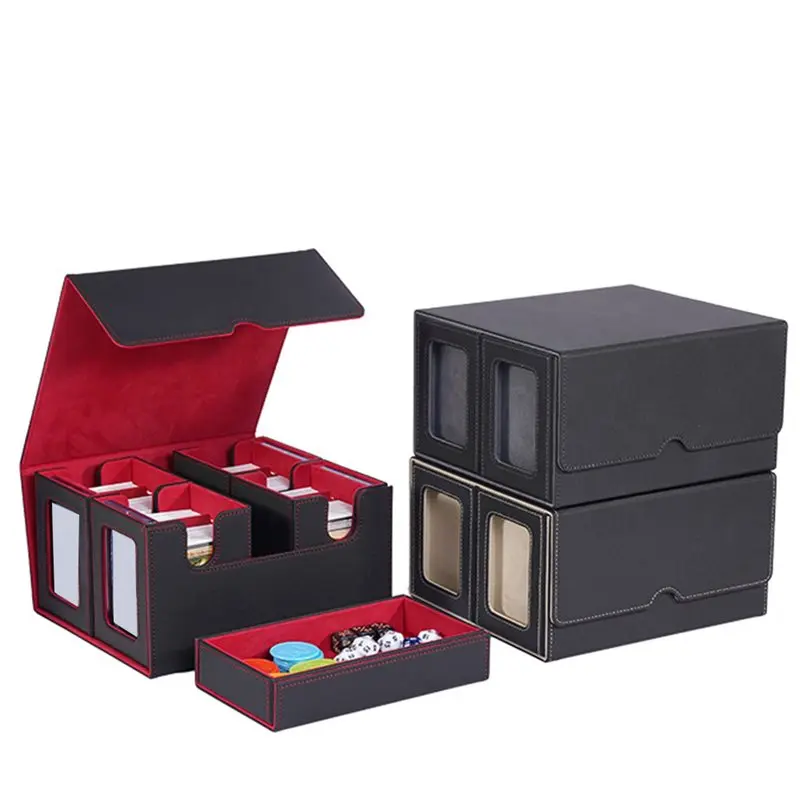 ABXE-Multi-Purpose For Game Sports Card Trading Card Deck Box, Trading Card Storage Box Removable Deck Case Black+Red