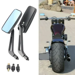 Motorcycle retrofit mirror Rectangular aluminum rearview mirror Blue imitation dazzling Harley mirror