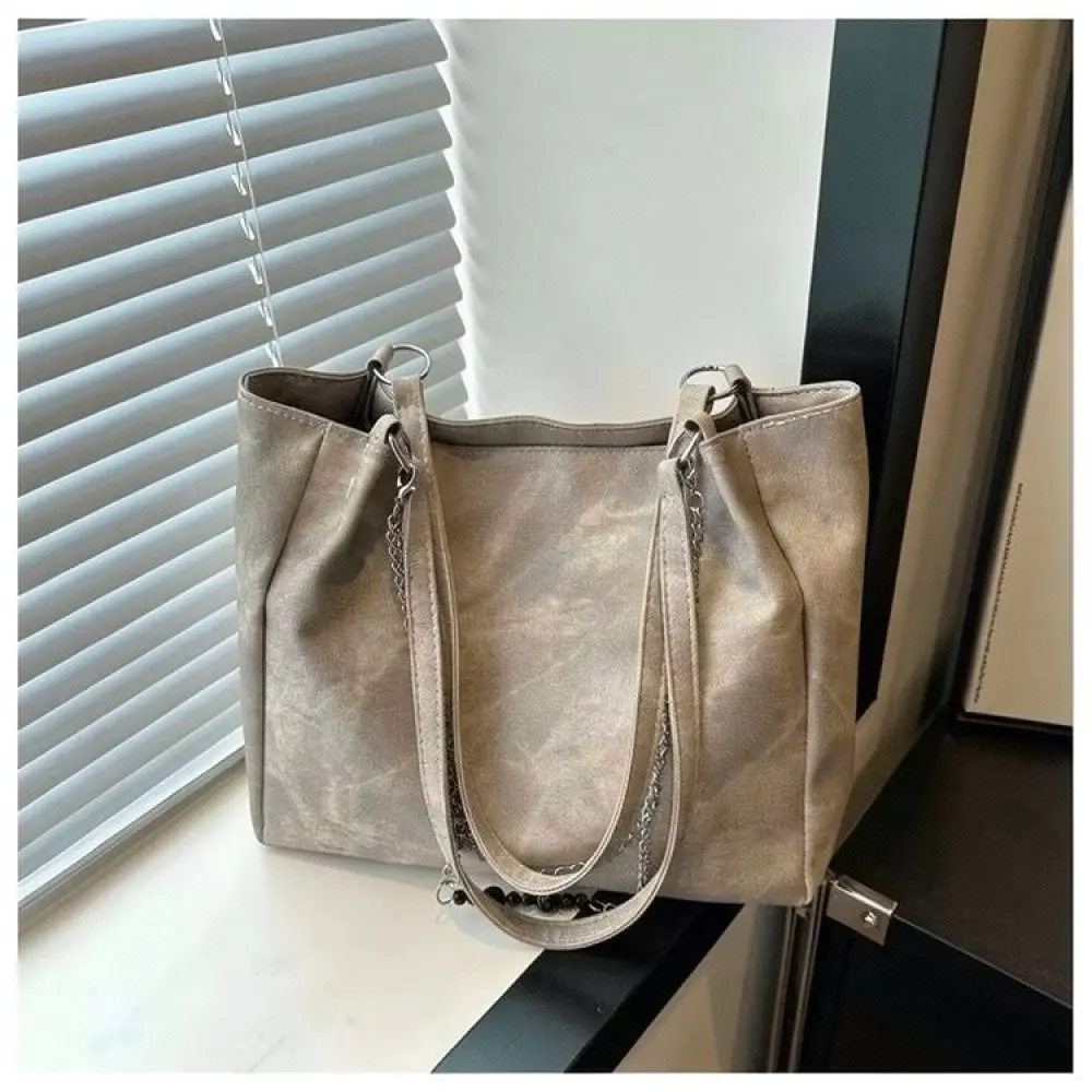 Elegant Women Large Tote Bag Shoulder Handbag Fashion Chain Decor Soft PU Leather Casual Commuter Designer Purse