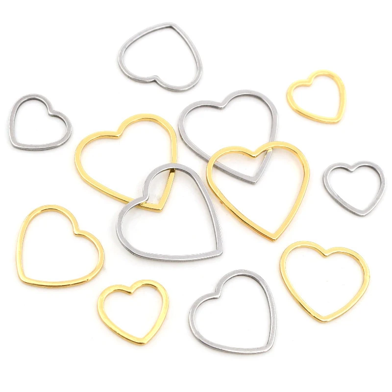 20pcs Heart Charm Gold Stainless Steel Pendant Open Bezels Hollow Pressed Resin Frame Mold Bezel DIY Jewelry Making