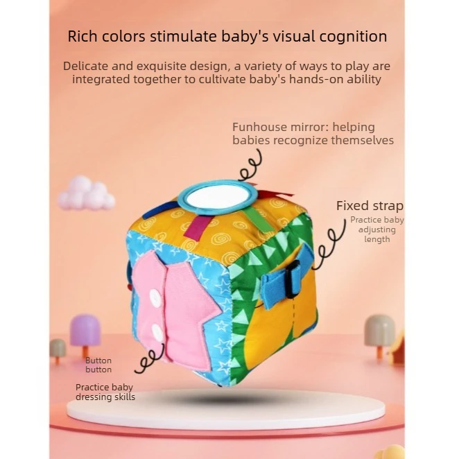 1Pc Cloth Dress Learning Cube Toy, soft skin-friendly fabric block, early educational brain training toy for toddlers