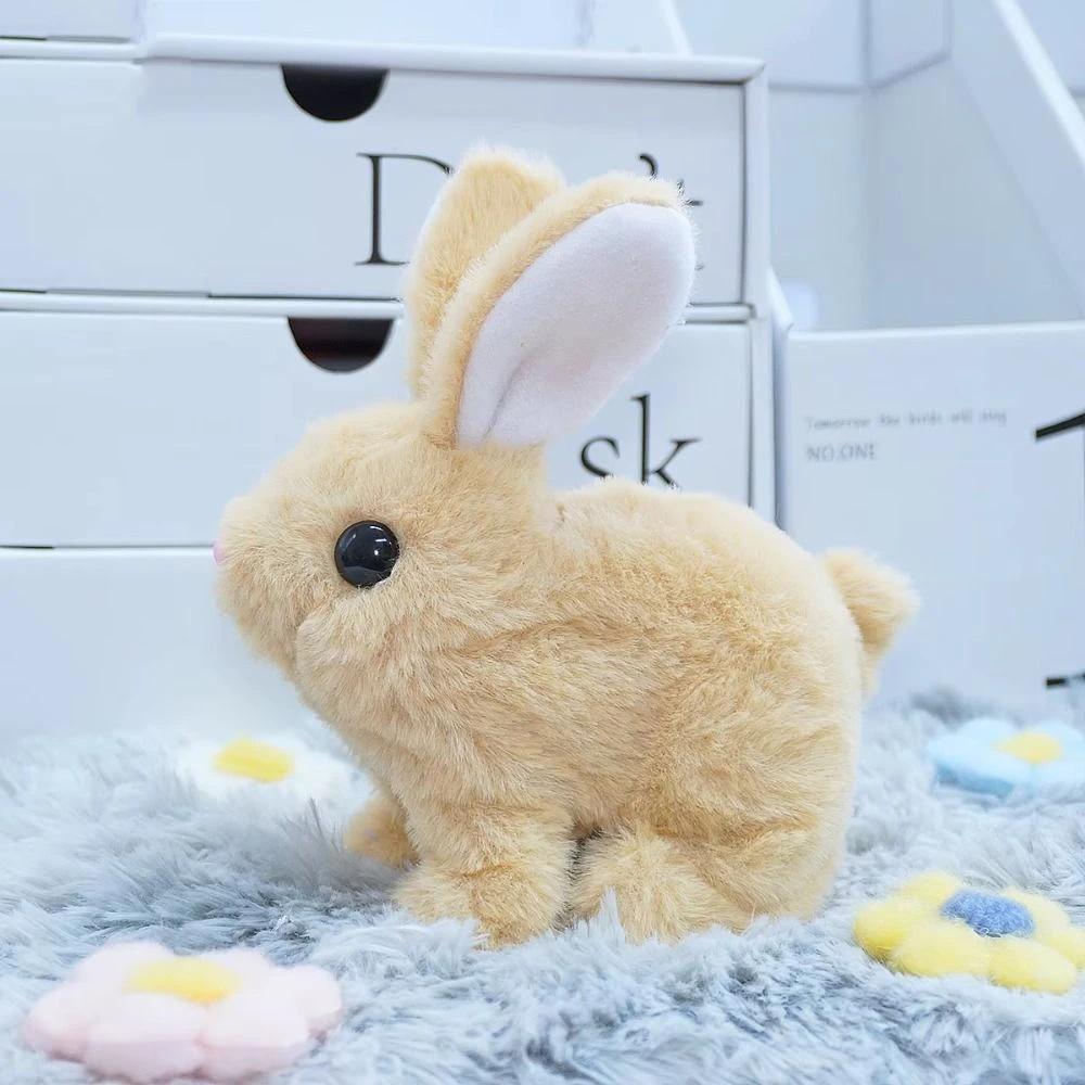 ตุ๊กตากระต่ายจําลองเดินและทําให้เสียงขนนุ่มของเล่นตุ๊กตากระต่ายไฟฟ้าแบบโต้ตอบไฟฟ้า