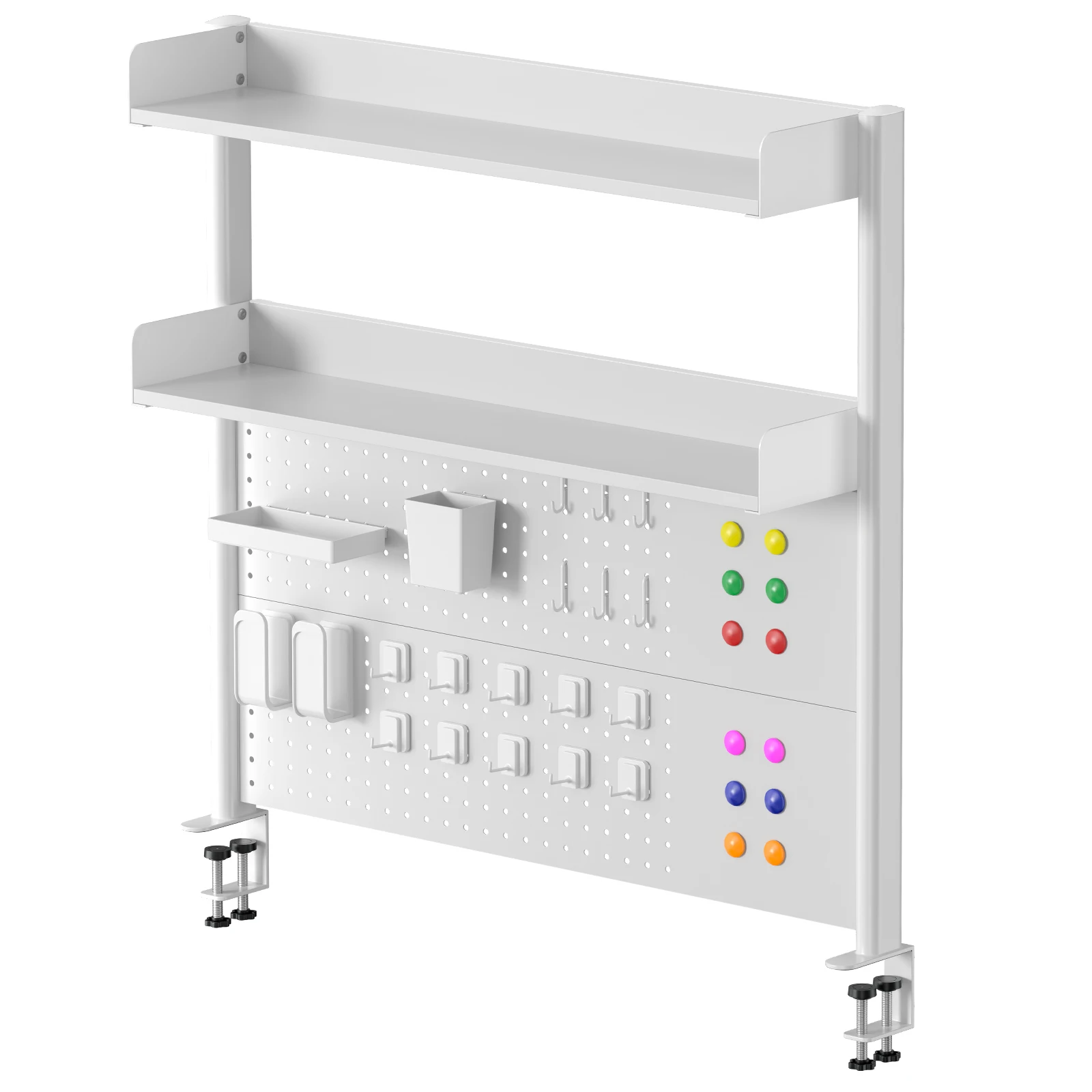 Pannello forato da scrivania per la casa e l’ufficio: scaffale regolabile in altezza per riporre oggetti, ideale anche per esporre statuette decorative.