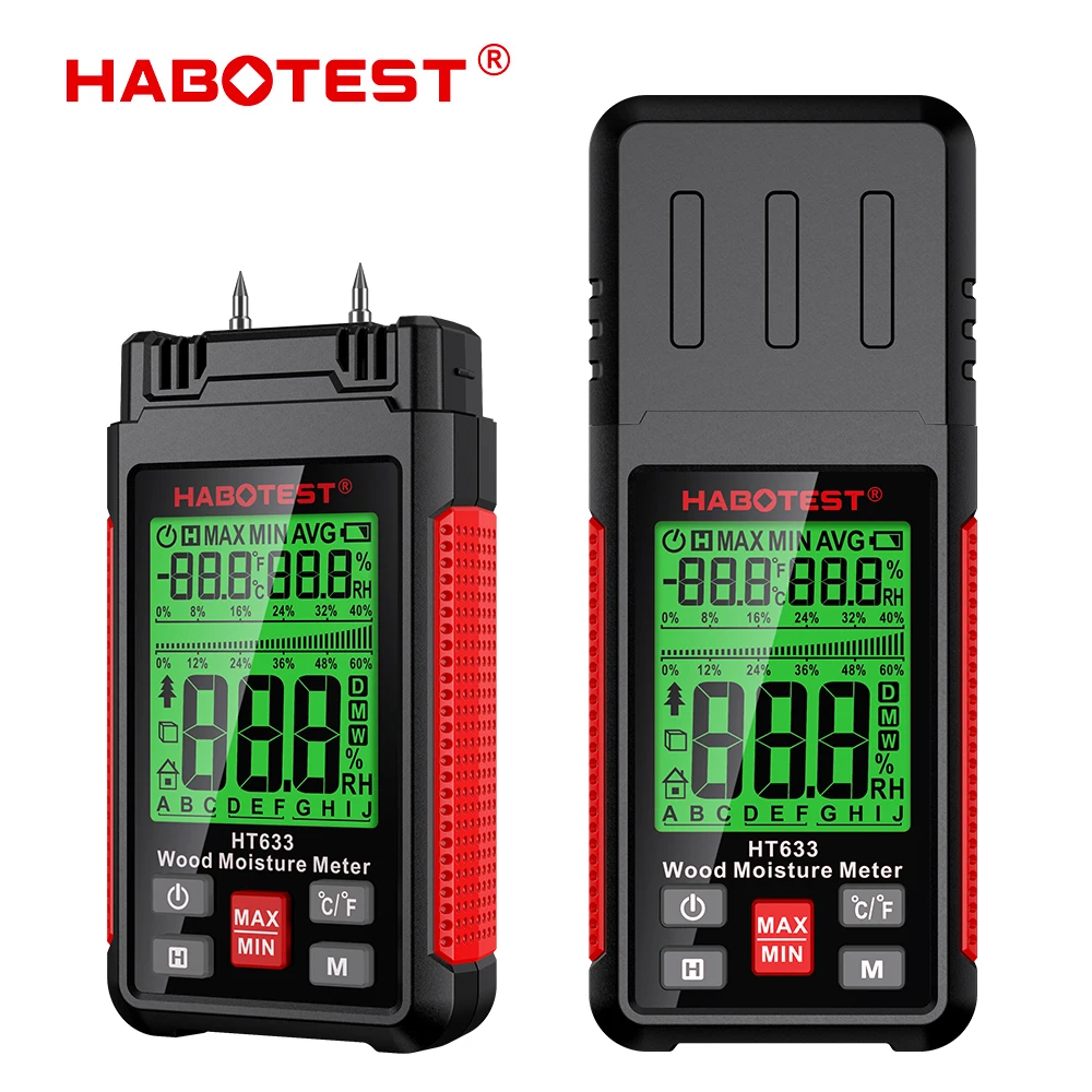 HABOTEST HT633 Digital Wood Moisture Meter Professional 0~57% Timber Hygrometer Portable Tool LCD Display Timber Damp Detector