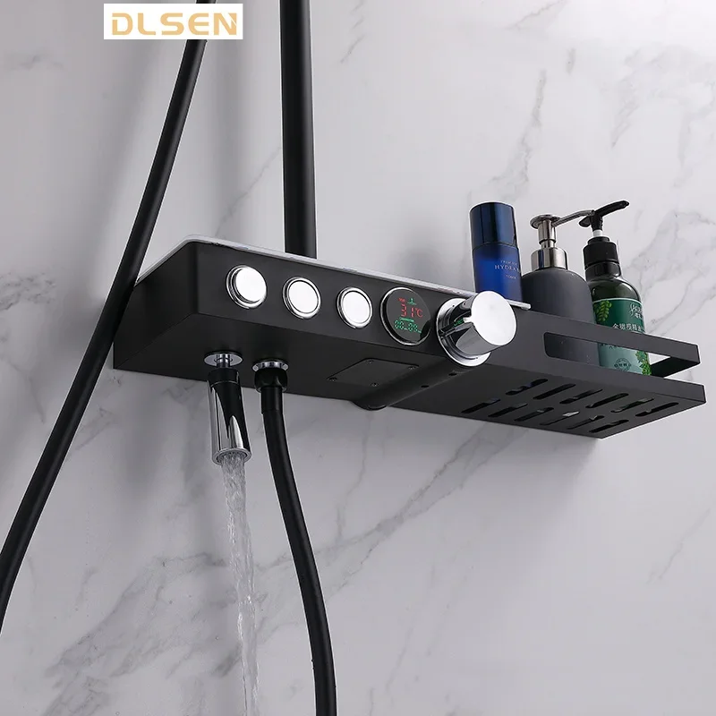 Modern Design High End Shower Faucet Shower Mixer Sets Bathroom Shower System Sets with Shampoo Holder for Hotel Bathroom view 4