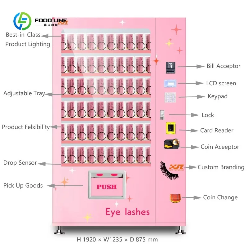 America Hot Selling Women Girls Pink Eye Lashes Vending Machine for False Lashes