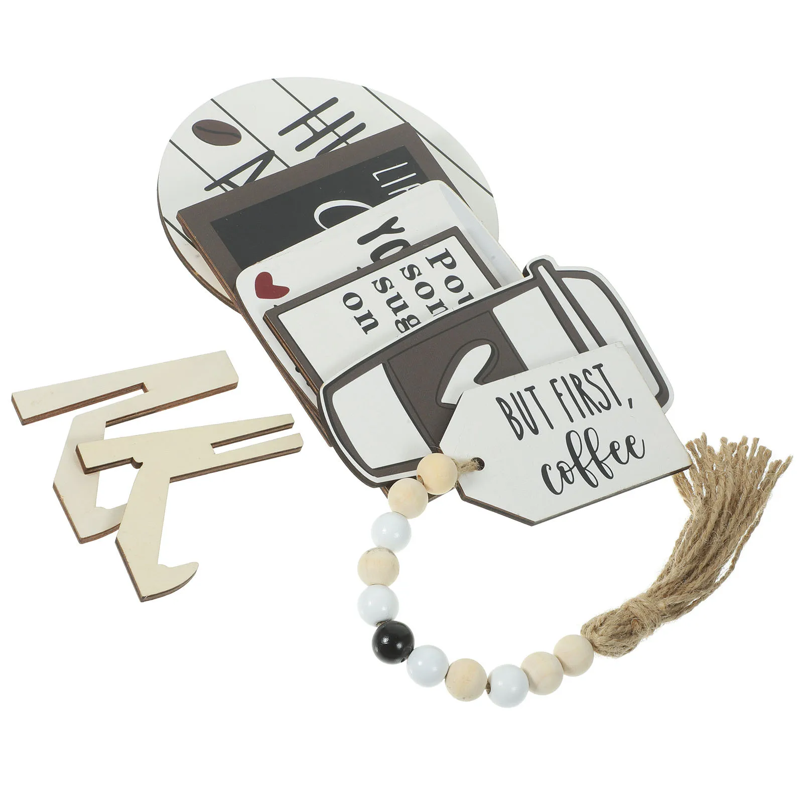 

1Set Farmhouse Coffee Tiered Tray Decor Rustic Wood Hanging Decoration Kitchen Tier Tray Sign Coffee Bar Accessories