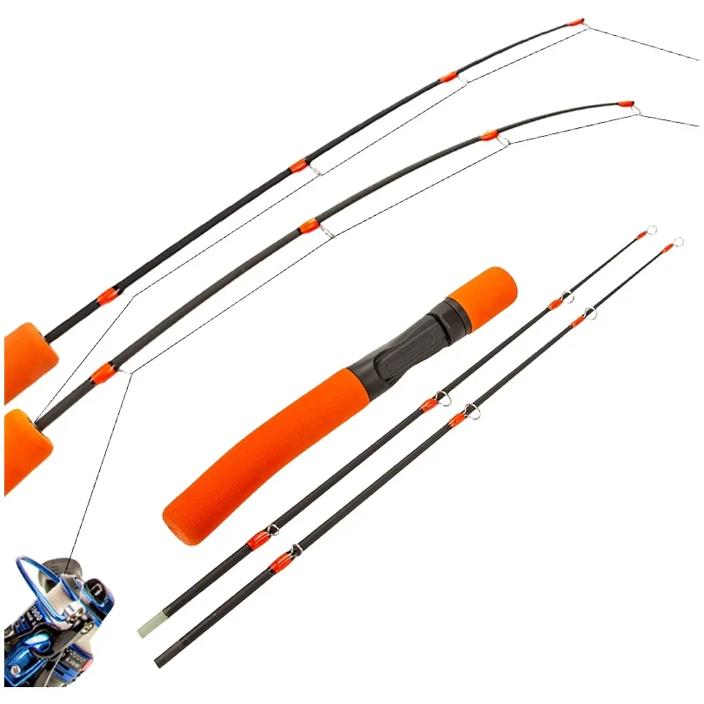 Solid Carbon Two-Section Ice Fishing Rod -Soft & Hard Dual Action For Winter Use Mini Portable For Outdoor Fishing Activities